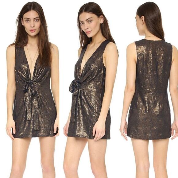 Free People Paris Rock Mini Dress size 4 Bronze Sequin Night Out Cocktail - Picture 2 of 14